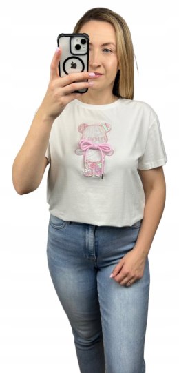T-shirt koszulka bawełniana luźna kokardka bawełna miś cekiny Motion S M L