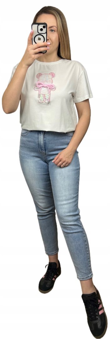 T-shirt koszulka bawełniana luźna kokardka bawełna miś cekiny Motion S M L T-shirt koszulka bawełniana luźna kokardka bawełna miś cekiny Motion S M L