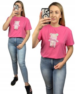 T-shirt koszulka bawełniana luźna kokardka bawełna miś cekiny Motion S M L