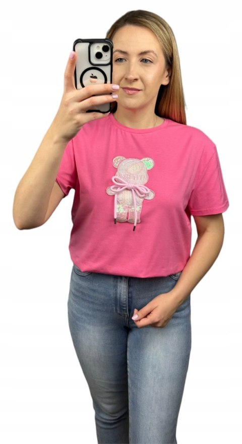 T-shirt koszulka bawełniana luźna kokardka bawełna miś cekiny Motion S M L T-shirt koszulka bawełniana luźna kokardka bawełna miś cekiny Motion S M L