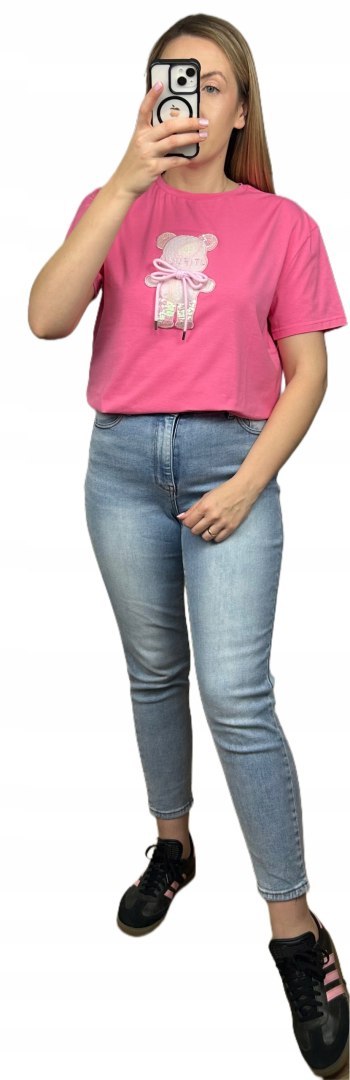 T-shirt koszulka bawełniana luźna kokardka bawełna miś cekiny Motion S M L T-shirt koszulka bawełniana luźna kokardka bawełna miś cekiny Motion S M L