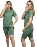 Zielony komplet dresowy bawełniany t-shirt haft kolarki bawełna Lenoshka