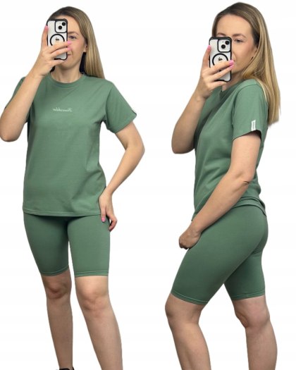 Zielony komplet dresowy bawełniany t-shirt haft kolarki bawełna Lenoshka
