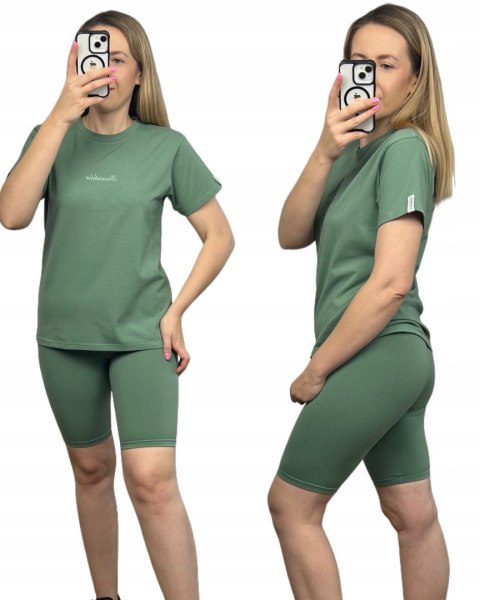 Zielony komplet dresowy bawełniany t-shirt haft kolarki bawełna Lenoshka Zielony komplet dresowy bawełniany t-shirt haft kolarki bawełna Lenoshka