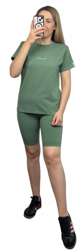 Zielony komplet dresowy bawełniany t-shirt haft kolarki bawełna Lenoshka