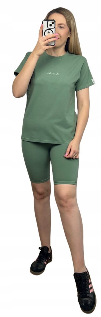Zielony komplet dresowy bawełniany t-shirt haft kolarki bawełna Lenoshka Zielony komplet dresowy bawełniany t-shirt haft kolarki bawełna Lenoshka