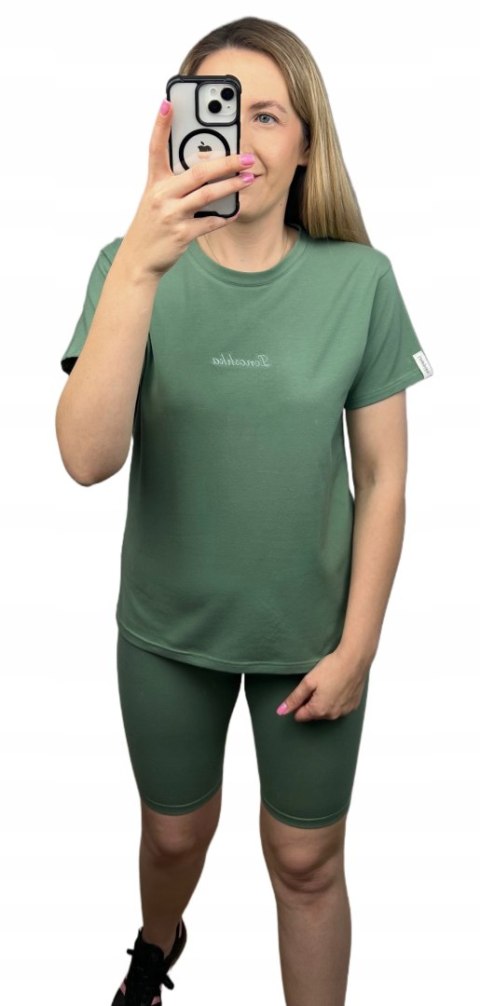 Zielony komplet dresowy bawełniany t-shirt haft kolarki bawełna Lenoshka Zielony komplet dresowy bawełniany t-shirt haft kolarki bawełna Lenoshka