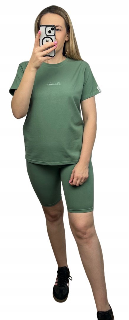 Zielony komplet dresowy bawełniany t-shirt haft kolarki bawełna Lenoshka Zielony komplet dresowy bawełniany t-shirt haft kolarki bawełna Lenoshka