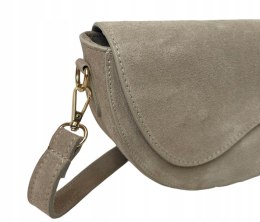 Beżowa zamszowa torebka crossbody zamsz naturalny z klapą Laura Biaggi