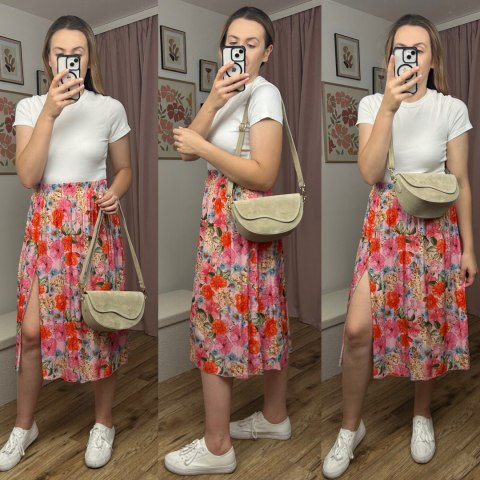 Beżowa zamszowa torebka crossbody zamsz naturalny z klapą Laura Biaggi Beżowa zamszowa torebka crossbody zamsz naturalny z klapą Laura Biaggi