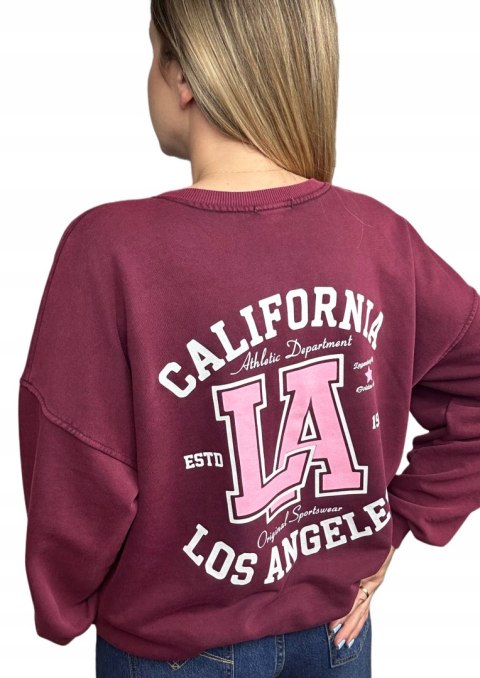 Bordowa dekatyzowana bluza bawełniana oversize luźna California Azara - CALIFORNIA LA Bordowa dekatyzowana bluza bawełniana oversize luźna California Azara - CALIFORNIA LA