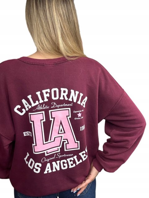 Bordowa dekatyzowana bluza bawełniana oversize luźna California Azara - CALIFORNIA LA Bordowa dekatyzowana bluza bawełniana oversize luźna California Azara - CALIFORNIA LA