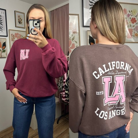 Bordowa dekatyzowana bluza bawełniana oversize luźna California Azara - CALIFORNIA LA Bordowa dekatyzowana bluza bawełniana oversize luźna California Azara - CALIFORNIA LA