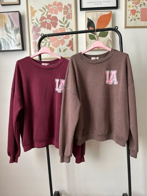 Bordowa dekatyzowana bluza bawełniana oversize luźna California Azara - CALIFORNIA LA Bordowa dekatyzowana bluza bawełniana oversize luźna California Azara - CALIFORNIA LA
