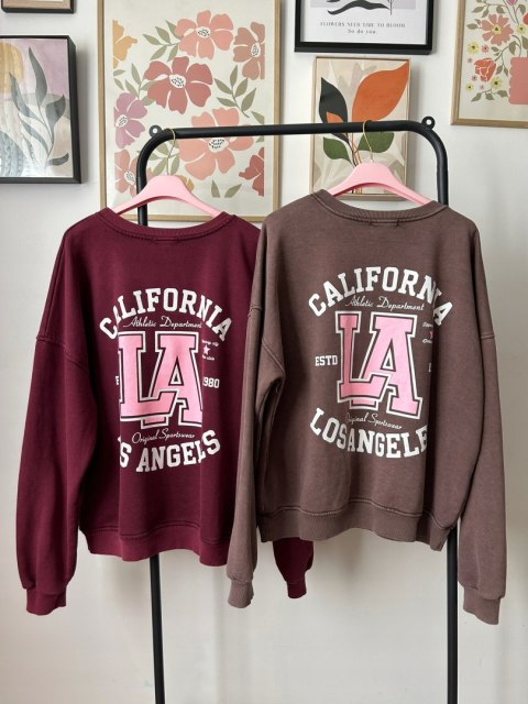 Bordowa dekatyzowana bluza bawełniana oversize luźna California Azara - CALIFORNIA LA Bordowa dekatyzowana bluza bawełniana oversize luźna California Azara - CALIFORNIA LA