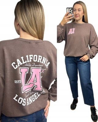 Czekoladowa dekatyzowana bluza bawełniana oversize luźna California Azara CALIFORNIA LA