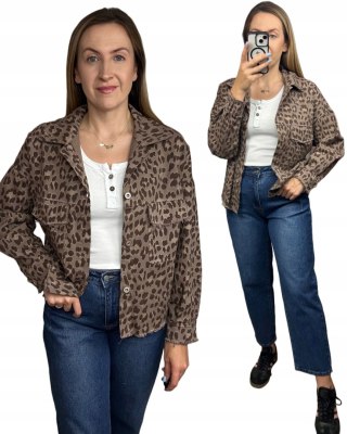 Katana jeansowa w panterkę cętki czekoladowa kieszenie bawełniana Azara - JUNGLE DENIM