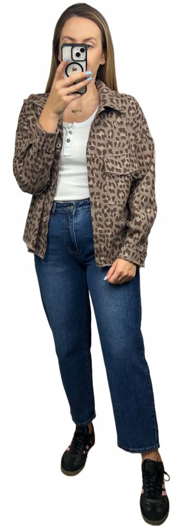 Katana jeansowa w panterkę cętki czekoladowa kieszenie bawełniana Azara - JUNGLE DENIM