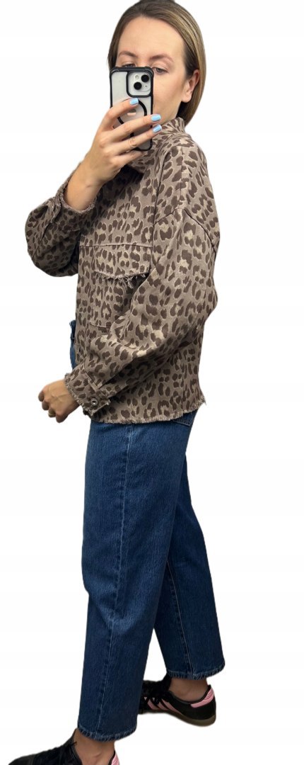 Katana jeansowa w panterkę cętki czekoladowa kieszenie bawełniana Azara - JUNGLE DENIM