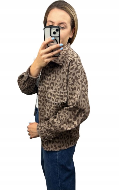 Katana jeansowa w panterkę cętki czekoladowa kieszenie bawełniana Azara - JUNGLE DENIM