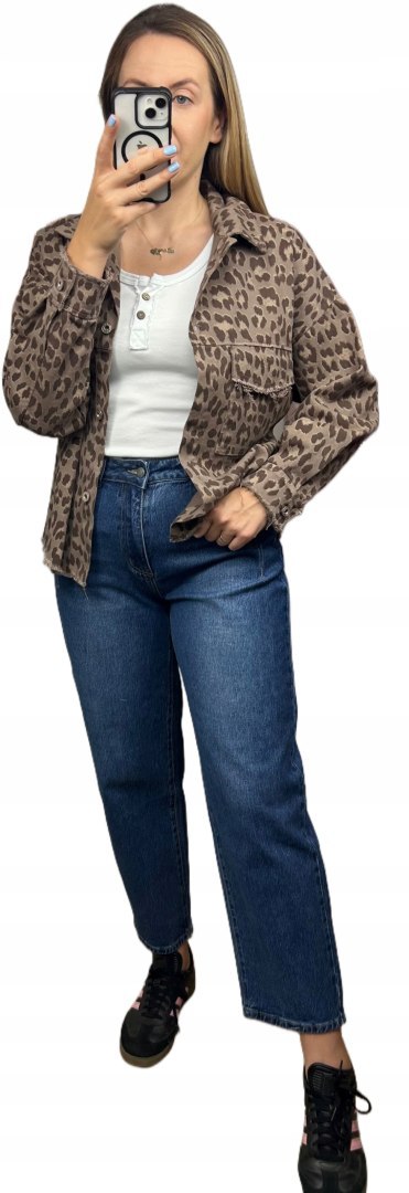 Katana jeansowa w panterkę cętki czekoladowa kieszenie bawełniana Azara - JUNGLE DENIM