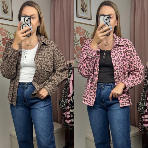 Katana jeansowa w panterkę cętki czekoladowa kieszenie bawełniana Azara - JUNGLE DENIM