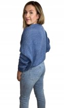 Krótki kardigan niebieski jeans sweterek miękki bioder luźny złote guziki