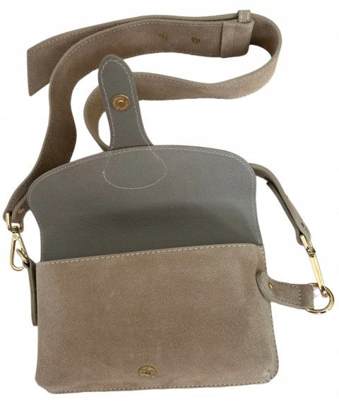 Torebka listonoszka skóra naturalna zamszowa beżowa crossbody Vera Pelle Torebka listonoszka skóra naturalna zamszowa beżowa crossbody Vera Pelle