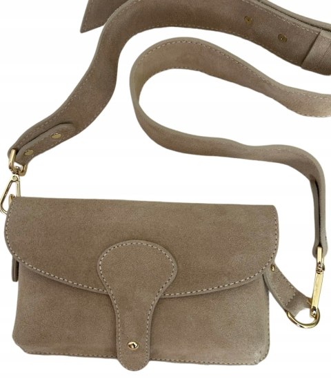 Torebka listonoszka skóra naturalna zamszowa beżowa crossbody Vera Pelle Torebka listonoszka skóra naturalna zamszowa beżowa crossbody Vera Pelle