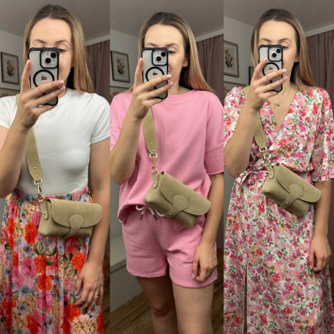 Torebka listonoszka skóra naturalna zamszowa beżowa crossbody Vera Pelle Torebka listonoszka skóra naturalna zamszowa beżowa crossbody Vera Pelle