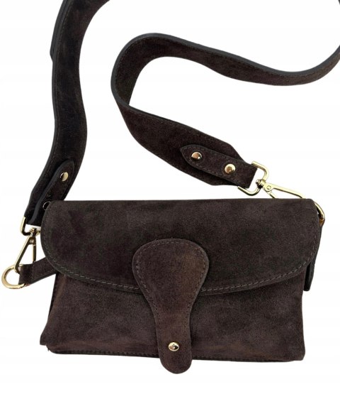 Torebka listonoszka skóra naturalna zamszowa brązowa crossbody Vera Pelle Torebka listonoszka skóra naturalna zamszowa brązowa crossbody Vera Pelle