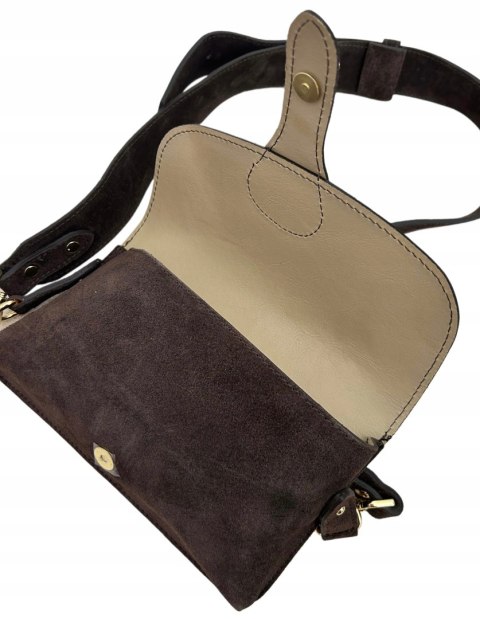 Torebka listonoszka skóra naturalna zamszowa brązowa crossbody Vera Pelle Torebka listonoszka skóra naturalna zamszowa brązowa crossbody Vera Pelle