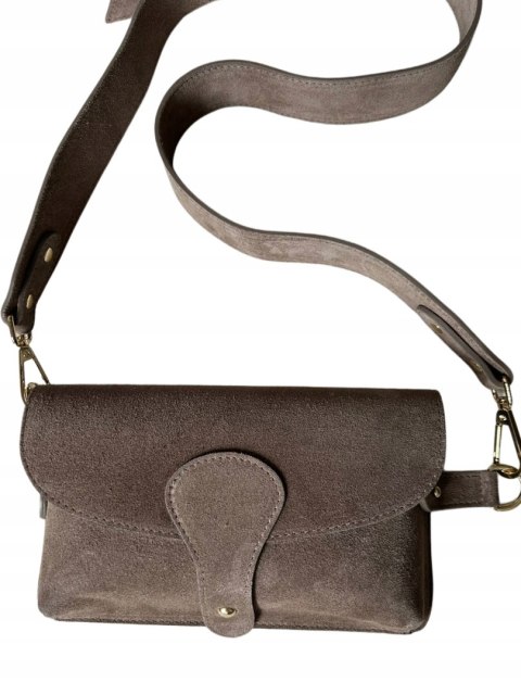 Torebka listonoszka skóra naturalna zamszowa mocha crossbody Vera Pelle Torebka listonoszka skóra naturalna zamszowa mocha crossbody Vera Pelle