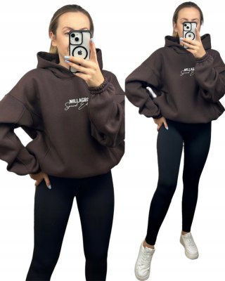 Bluza oversize bawełniana z kapturem czekoladowa Millagro- SPECIAL EDITION