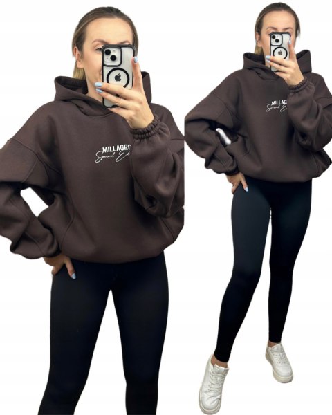 Bluza oversize bawełniana z kapturem czekoladowa Millagro- SPECIAL EDITION