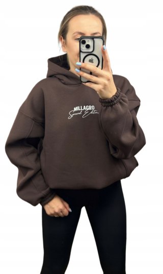 Bluza oversize bawełniana z kapturem czekoladowa Millagro- SPECIAL EDITION