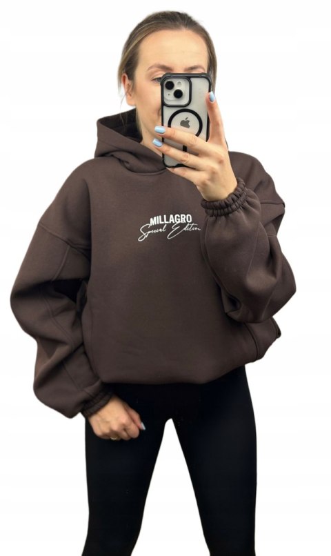 Bluza oversize bawełniana z kapturem czekoladowa Millagro- SPECIAL EDITION