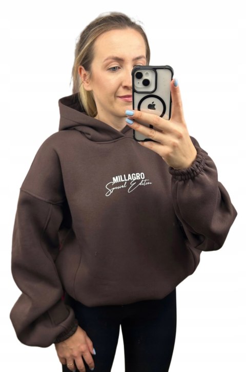 Bluza oversize bawełniana z kapturem czekoladowa Millagro- SPECIAL EDITION