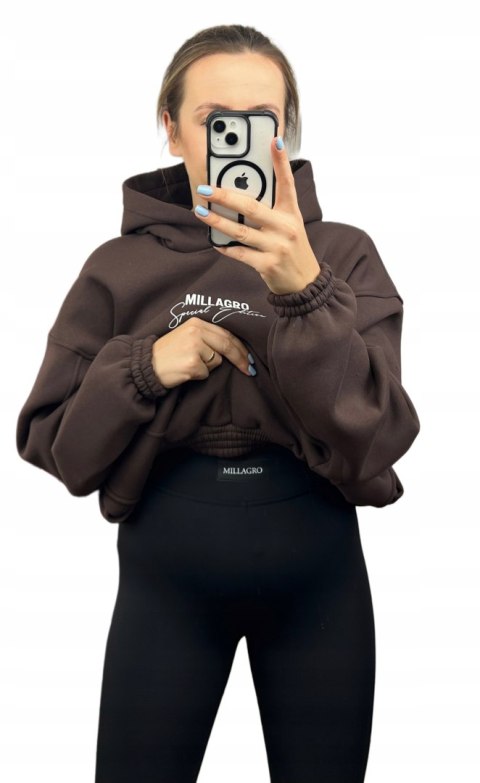 Bluza oversize bawełniana z kapturem czekoladowa Millagro- SPECIAL EDITION