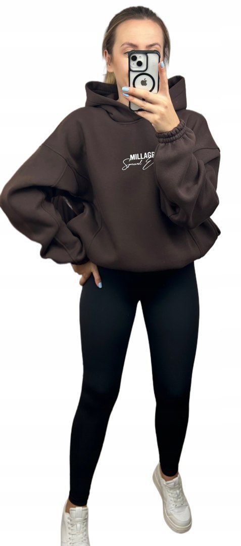 Bluza oversize bawełniana z kapturem czekoladowa Millagro- SPECIAL EDITION