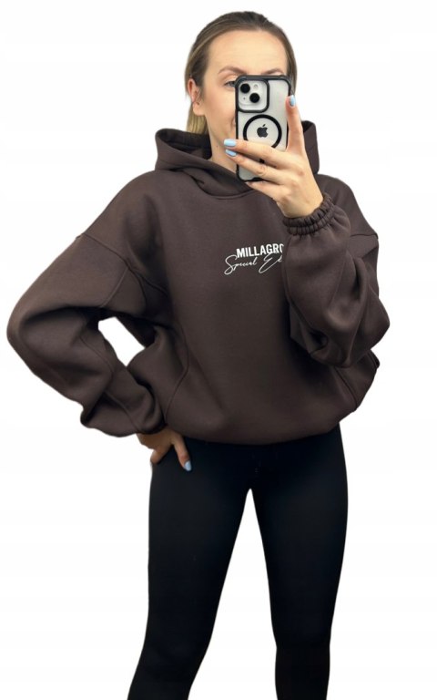 Bluza oversize bawełniana z kapturem czekoladowa Millagro- SPECIAL EDITION
