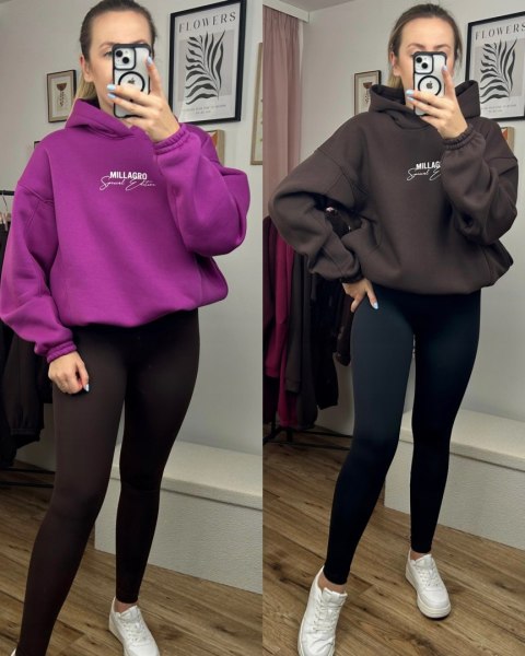 Bluza oversize bawełniana z kapturem czekoladowa Millagro- SPECIAL EDITION