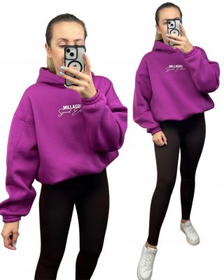 Bluza oversize bawełniana z kapturem śliwka Millagro- SPECIAL EDITION