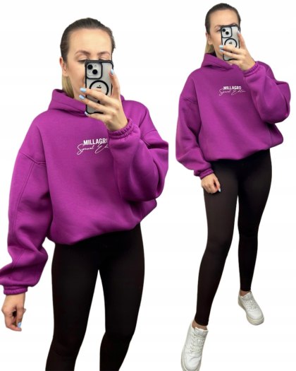 Bluza oversize bawełniana z kapturem fioletowa Millagro- SPECIAL EDITION