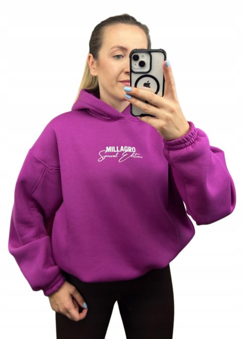Bluza oversize bawełniana z kapturem fioletowa Millagro- SPECIAL EDITION