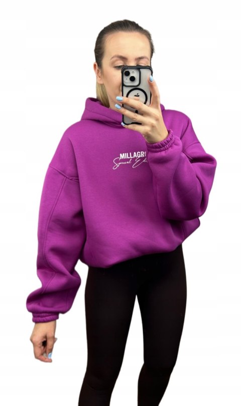 Bluza oversize bawełniana z kapturem fioletowa Millagro- SPECIAL EDITION