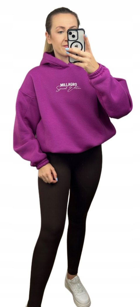 Bluza oversize bawełniana z kapturem fioletowa Millagro- SPECIAL EDITION