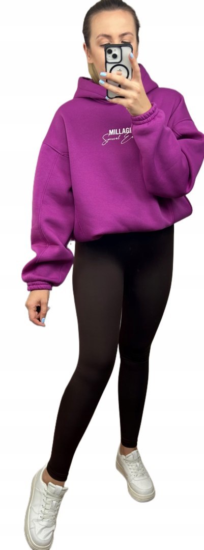 Bluza oversize bawełniana z kapturem fioletowa Millagro- SPECIAL EDITION