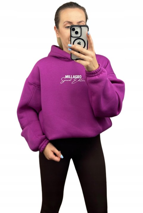 Bluza oversize bawełniana z kapturem fioletowa Millagro- SPECIAL EDITION