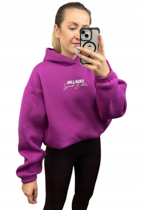 Bluza oversize bawełniana z kapturem fioletowa Millagro- SPECIAL EDITION